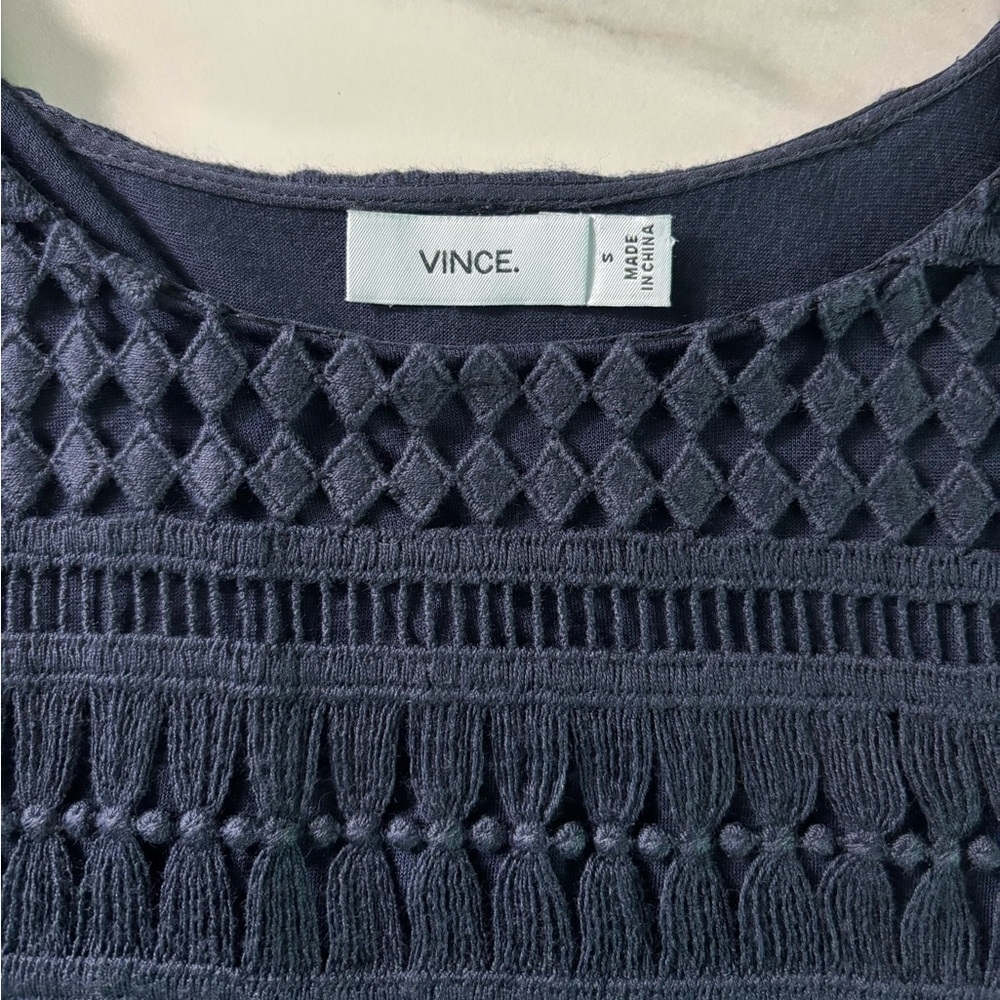 Vince Navy Lace Crochet Tee sz S oversized - Picture 4 of 9
